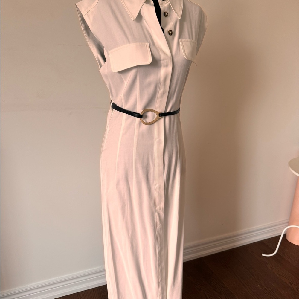 MANGO White Sleeveless Dress with Belt